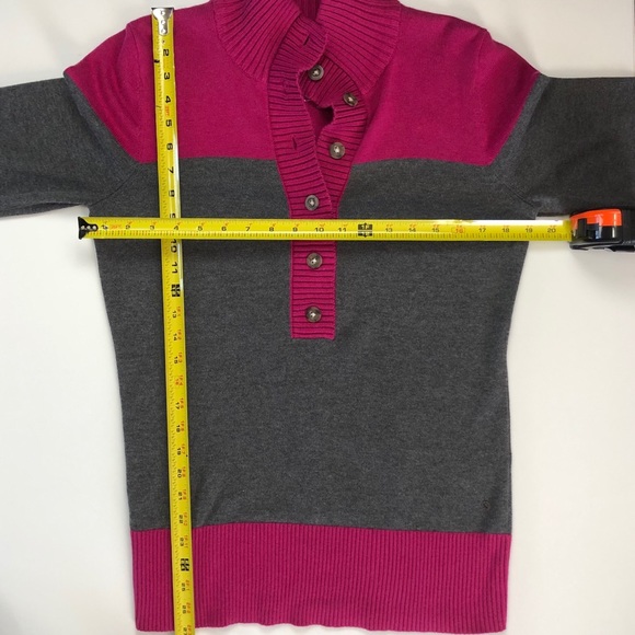 Eddie Bauer New Gray & Pink half Button Front Mock Neck Sweater - Picture 4 of 8